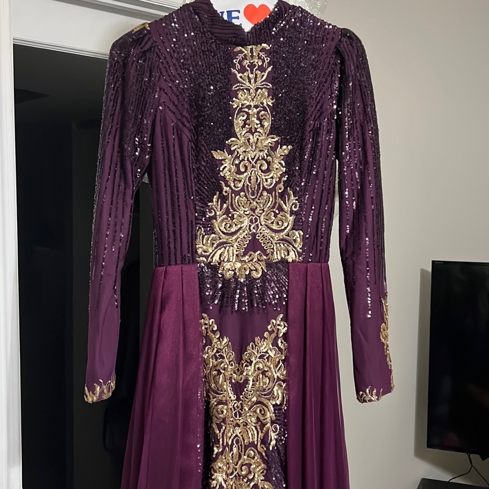 Purple and gold modest dress with overskirt size 2/4